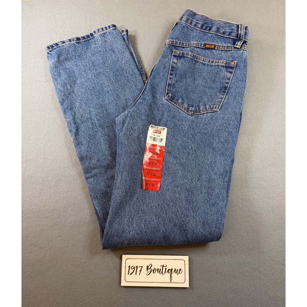 Rustler by Wrangler Mens 30x34 Regular Fit Straight Leg Jeans Medium Wash Denim